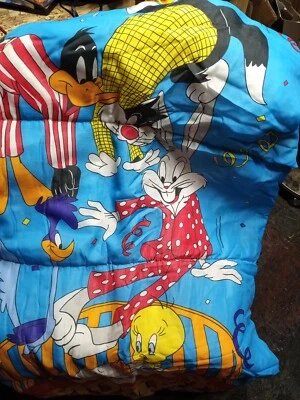 Looney Tunes Blanket Kids Vintage Camping Sleeping Bag 57" Slumber Party 1988 - Imagem 1 de 4