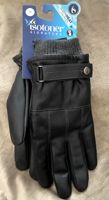 Nuevo ISOTONER SIGNATURE ~ Guantes Para Hombre Negros Imitación Cuero Elegante Calor EXTRA CÁLIDOS XL Foto 1 de 4