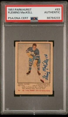 1951 Parkhurst 83 Fleming Mackell Signed Rookie Card Maple Leafs RC PSA Auto - Image 1 of 4