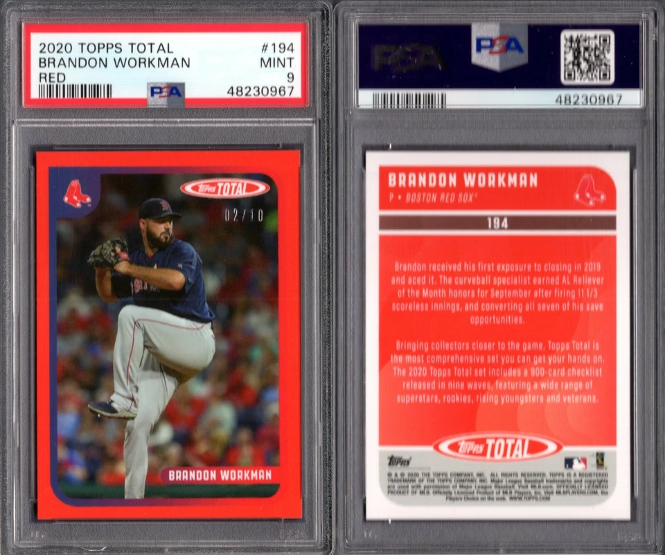 PSA 9 2020 Topps Total Red #194 Brandon Workman 2/10 POP1 Red Sox G00 2848 - Image 1 of 1
