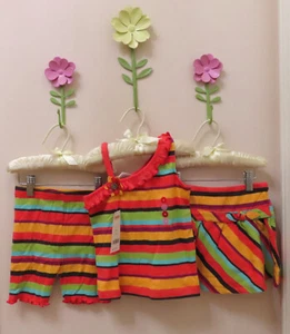 NWT Gymboree JUNGLE GEM Multicolor Striped Shirt, Bike Shorts, & Skirt - Picture 1 of 15