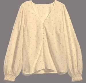 OLD NAVY Womens Long Sleeve Loose Fit Clip Dot BoHo V-Neck Blouse XXL Off-White - Picture 1 of 17