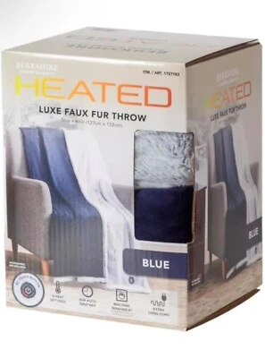 Heated Throw Blanket Blue 50”x60” Luxe Faux Fur 4 Heat Settings Auto Shut Off - Image 1 of 3
