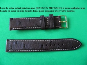 19 mm BRACELET SELLIER AUTRUCHE VERITABLE MARRON FAIT MAIN COUTURE BLANCHE - Imagen 1 de 8