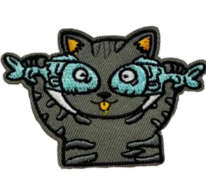 PATCHES Katze und Fisch Bügelbild bestickt Patch. Neu - Bild 1 von 9
