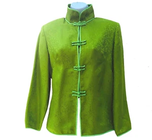 Shanghai Tang VTG Lime Green short TANG French knot silk jacket S/M orig $900 - Picture 1 of 6