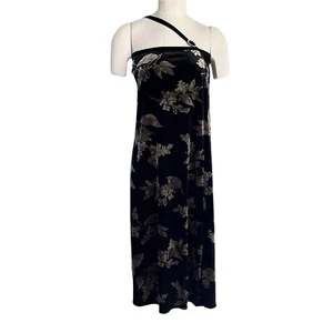 Vintage Carole Little Womens Dark Floral Velvet Dress Size L Midi One Shoulder - Picture 1 of 7
