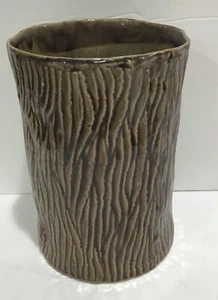 "Florero vintage tronco árbol cerámica marrón esmaltada arte moderno decoración de 6,5"" de alto" - Imagen 1 de 10