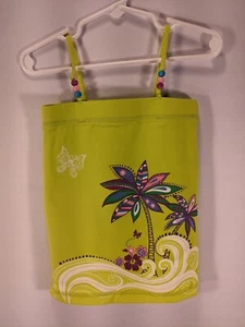 Place Girls Sz.S(5/6) Tank Top Yellow-Green Palmtree Waves Flowers Beads - Picture 1 of 5