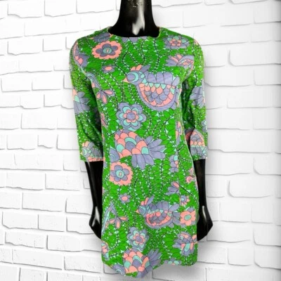 Vtg 60s 70s MOD PSYCHEDELIC Mini Go Go Boots Style Dress HIPPIE Colorful Costume - Image 1 of 4