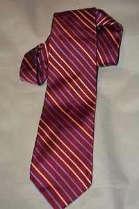 Brooks Brothers Bright Red with Blue and White Alternating Stripes 100% Silk USA - Picture 1 of 16