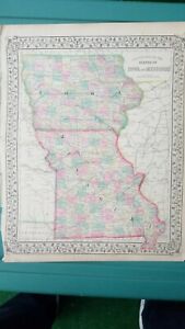 1867 County Map of States of Iowa and Missouri Mitchell Brothers Atlas St. Louis