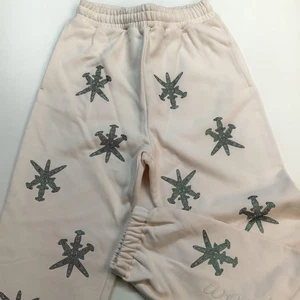 UNKNOWN London Hombres Pequeños Pantalones de Sudadera Crema/Verde Estrás Joggers (S) - Imagen 1 de 13