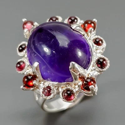 Anillo de amatista natural de 17 quilates de plata de ley 925 talla 8/R423966 Foto 1 de 4