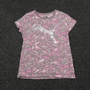 Puma Shirt Girls Medium Pink Gray Camo Short Sleeve Logo Graphic Tee Top - Picture 1 of 7