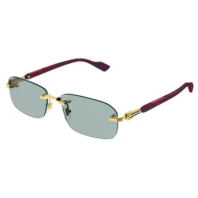 Gafas de sol cuadradas unisex Gucci GG1221S 003 en borgoña/dorado con lentes verdes 100 % Foto 1 de 4