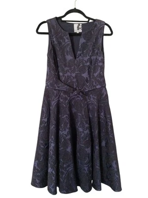 Vestido Anthropologie Coconinno Jacquard Floral Sin Mangas Azul Marino y Negro L Mod Indi Foto 1 de 4