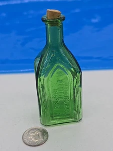 Vintage Green Glass Cathedral Brand Square Bottle 7.5" Chief Wahoo Tonic - Picture 1 of 6