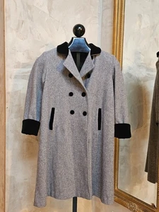 Girls Dressy Winter Coat Gray Wool Double Breasted Velour Collar Cuffs Sz 14 16 - Picture 1 of 18