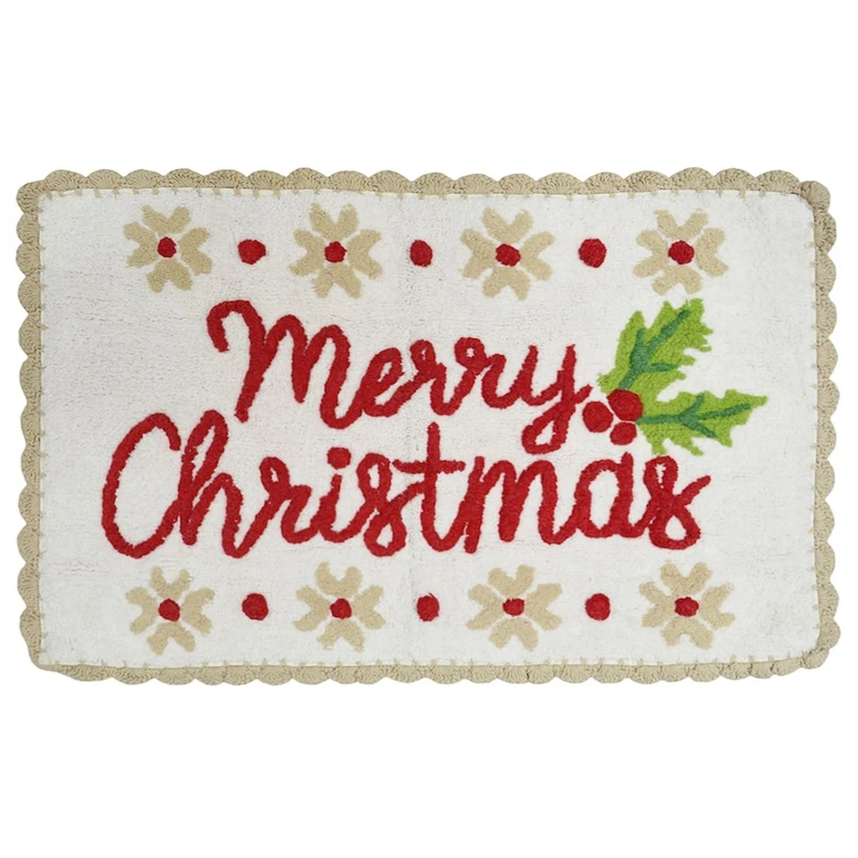 Квадратный хлопковый коврик для ванны St Nicholas Merry Christmas Throw Rug 20x30 - Изображение 1 из 1