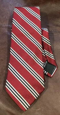J. Corbata Crew Roja Blanca y Azul Marino Rayas 100% Seda Hecha en Italia Foto 1 de 4