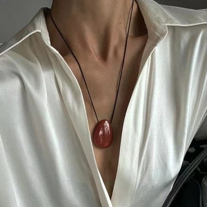 Stone Sweater Chain Adjustable Choker Necklaces Stone Pendant Necklace - Picture 1 of 9