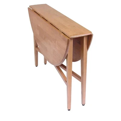 Round Drop Leaf Table Dining Kitchen Folding Compact Storage Wood Sturdy Dorm  - Image 1 of 4
