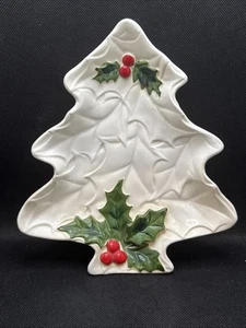 "Plato de árbol de Navidad blanco vintage Lefton Holly Berry 8,5"" 1970-71 6072" - Imagen 1 de 9