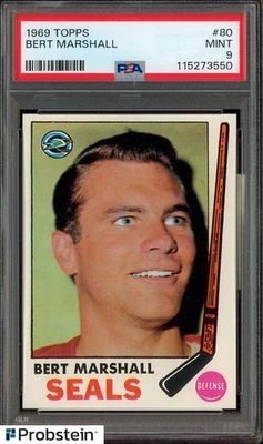 1969 年 Topps 曲棍球 #80 Bert Marshall Seals PSA 9 完好 — 第 1/2 张图片