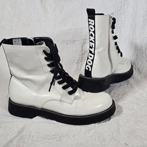 Rocket Dog Combat Boot Women's Size 8.5 White Jelina PU Rugged Goth Lace Up - Picture 1 of 13