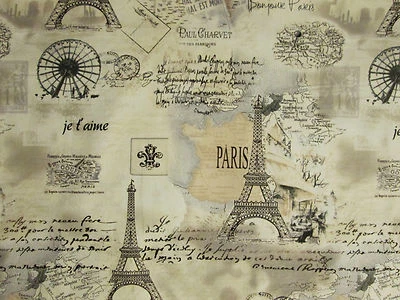 DE COLECCIÓN PARÍS TORRE EIFFEL MAPA ESCRIBA BRONCEADO TELA DE ALGODÓN BTHY Foto 1 de 4