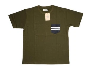 Momotaro $90 NWT Olive Green Denim Blue "GTB" Pocket Cotton Slim T-Shirt MT003 M - Picture 1 of 7