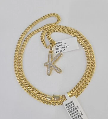 Conjunto de collar colgante de oro amarillo de 18-26" con cadena cubana de 10 k Miami de 4 mm Foto 1 de 4