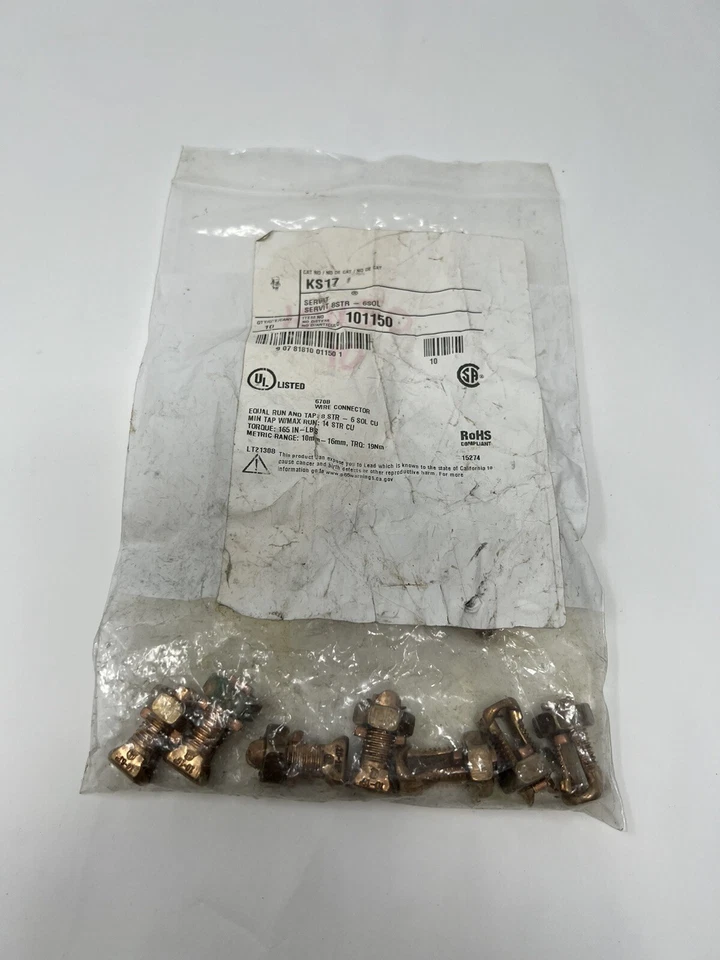 (10 Pack) Burndy KS17 Servit Split-Bolt, 8 Str. - 6 Sol. Copper Run and Tap - Image 1 of 4