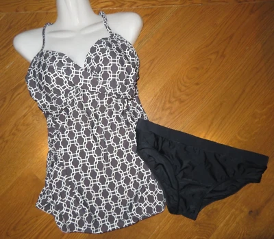 LIZ LANGE MATERNITY Gray/White/Black Print 2 Piece TANKINI Swim BATHING SUIT S - Image 1 of 4