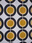 2 Wide Vintage Fabric Curtains Mustard Yellow Circles Geometric Mid-Century 70S