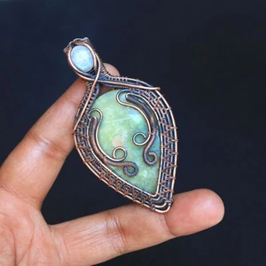 Colgante envolvente de alambre de cobre joyería piedras preciosas serpentinas regalo para padre NK574 - Imagen 1 de 10