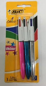 BIC 4 Colours Shine Ballpoint Pens Medium Point 1.0 Mm Assorted Metallic Barrel - Picture 1 of 3