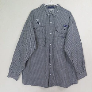 White Sox PFG Shirt Men's L Super Bonehead Black White Checked Columbia Fishing - Picture 1 of 12