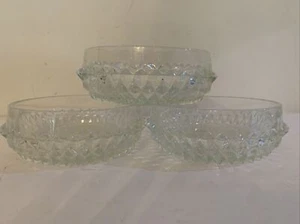 VTG Tiara Clear Indiana Glass Diamond Bowls Set of 3 Dishes Nuts Candy ๐ Fancy - Picture 1 of 6