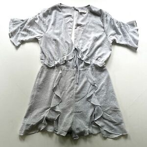 Storia Romper Womens Large, Ruffled Cheetah Print Lined V Neck Shirt Sleeve