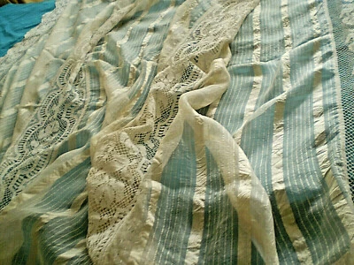   Rare Antique silk kenar tablecloth with handmade lace - Image 1 of 4