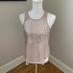 American Eagle Womens Blush Pink sequince sleeveless semi sheer tank Small - Picture 1 of 7