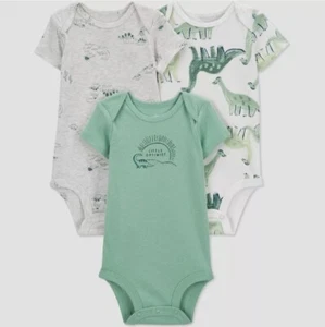 DINOSAUR CARTER'S JUST ONE YEAR 3 PACK BODYSUITS ONE PIECE 3 MONTHS NWT GREEN - Picture 1 of 4