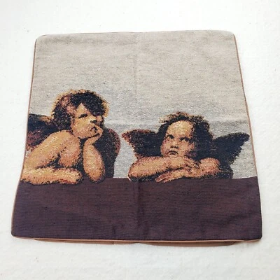 American Crafts  16" Two Angels Cherub Square Cushion Pillow Cover Y2K Whimsical - Image 1 of 4