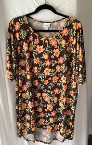 Lularoe Irma Shirt Pullover Pfirsich Blumen auf Schwarz Kurzarm Gr. XL Neu mit Etikett - Bild 1 von 5