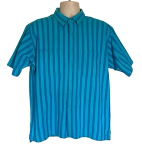 VINTAGE LL Bean Cool Weave Vertical Stripe Button Up Shirt Blue SZ L USA Made - Picture 1 of 6