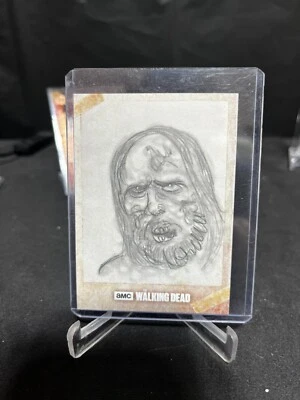 2018 topps the walking dead walker sketch card true 1/1 by jason heil auto - Image 1 of 2