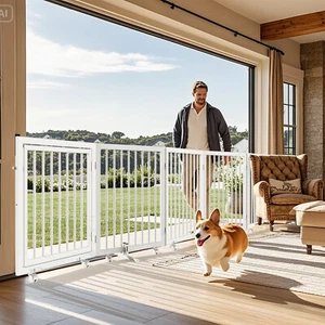 Parque infantil de madera para perros con sistema de frenos de 8 ruedas tamaño ajustable y forma valla para mascotas patio - Imagen 1 de 7