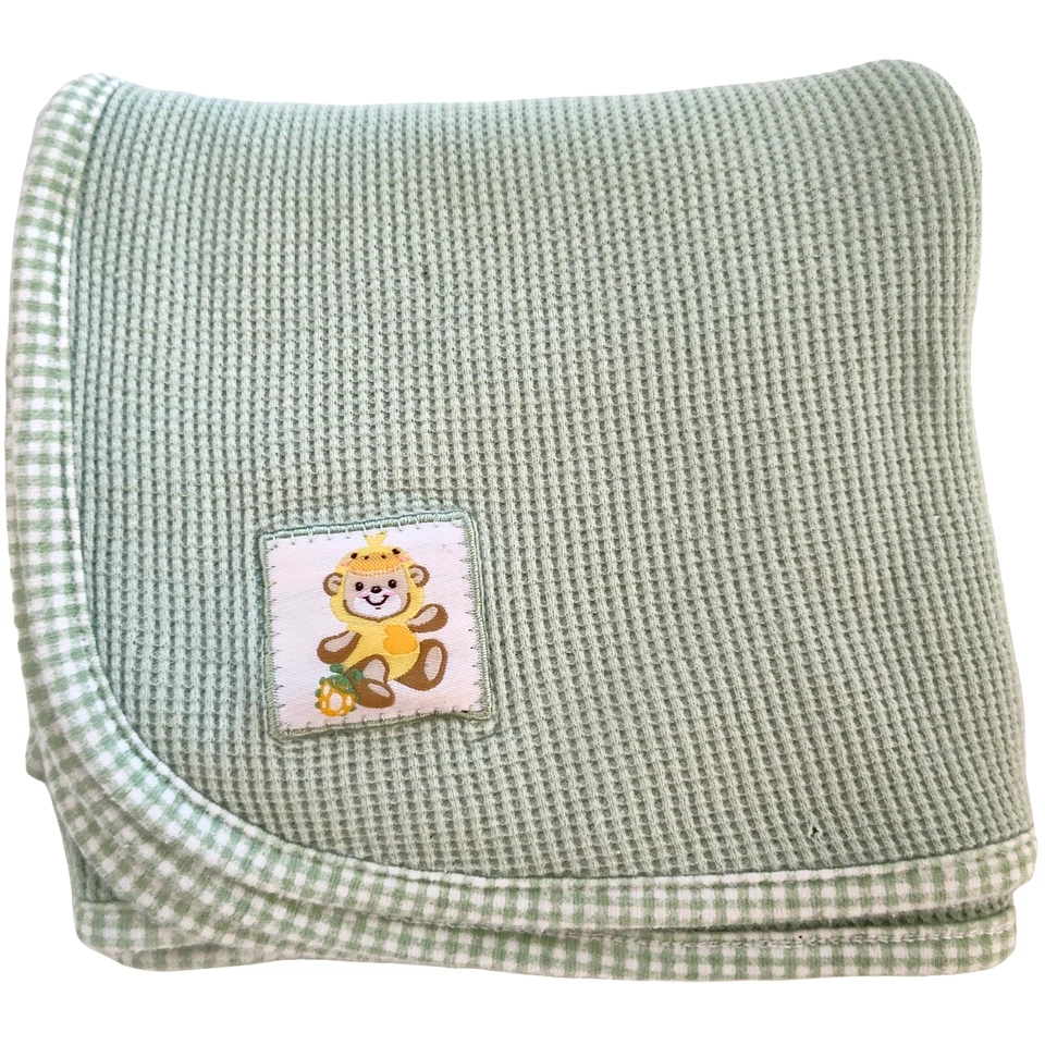 Manta térmica verde Fisher Price Bear 2003 tejido gofre 25x28 unisex de colección Foto 1 de 4